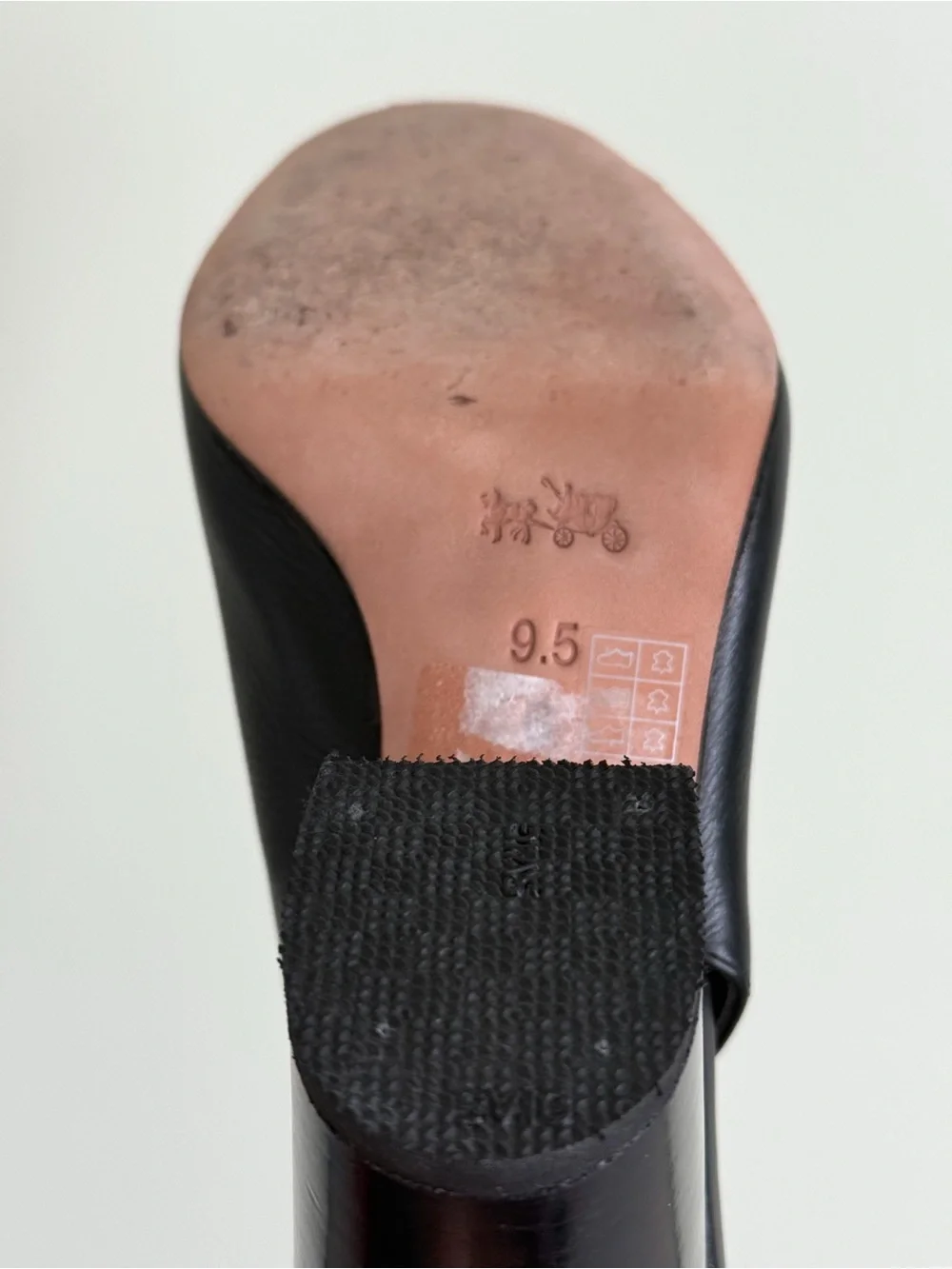 COACH Black Leather Chain-Trim Open-Toe Block Heel Sandals